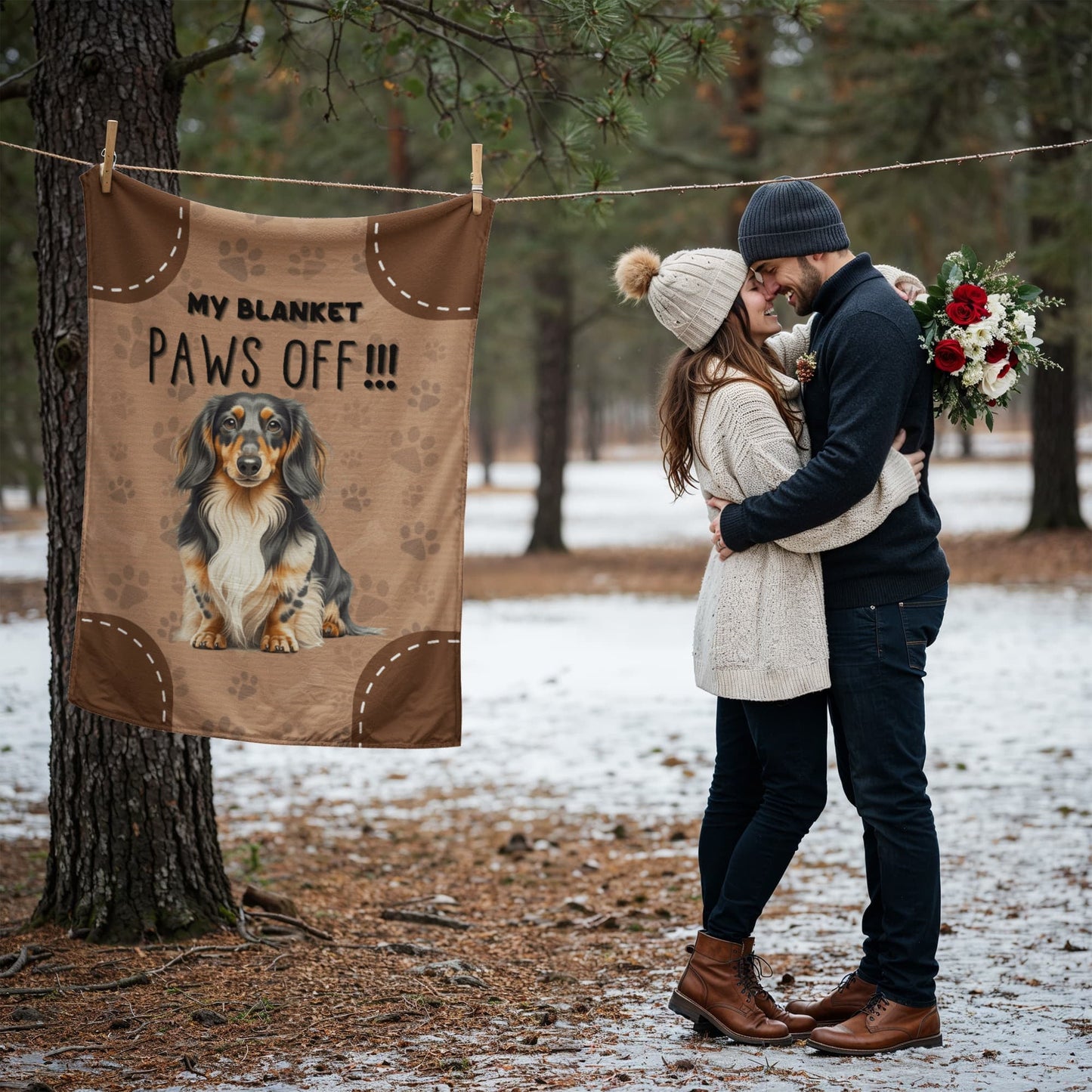 My Blanket Paws Off | Long - haired Dachshund | Coral Fleece Blanket - You Make It Special
