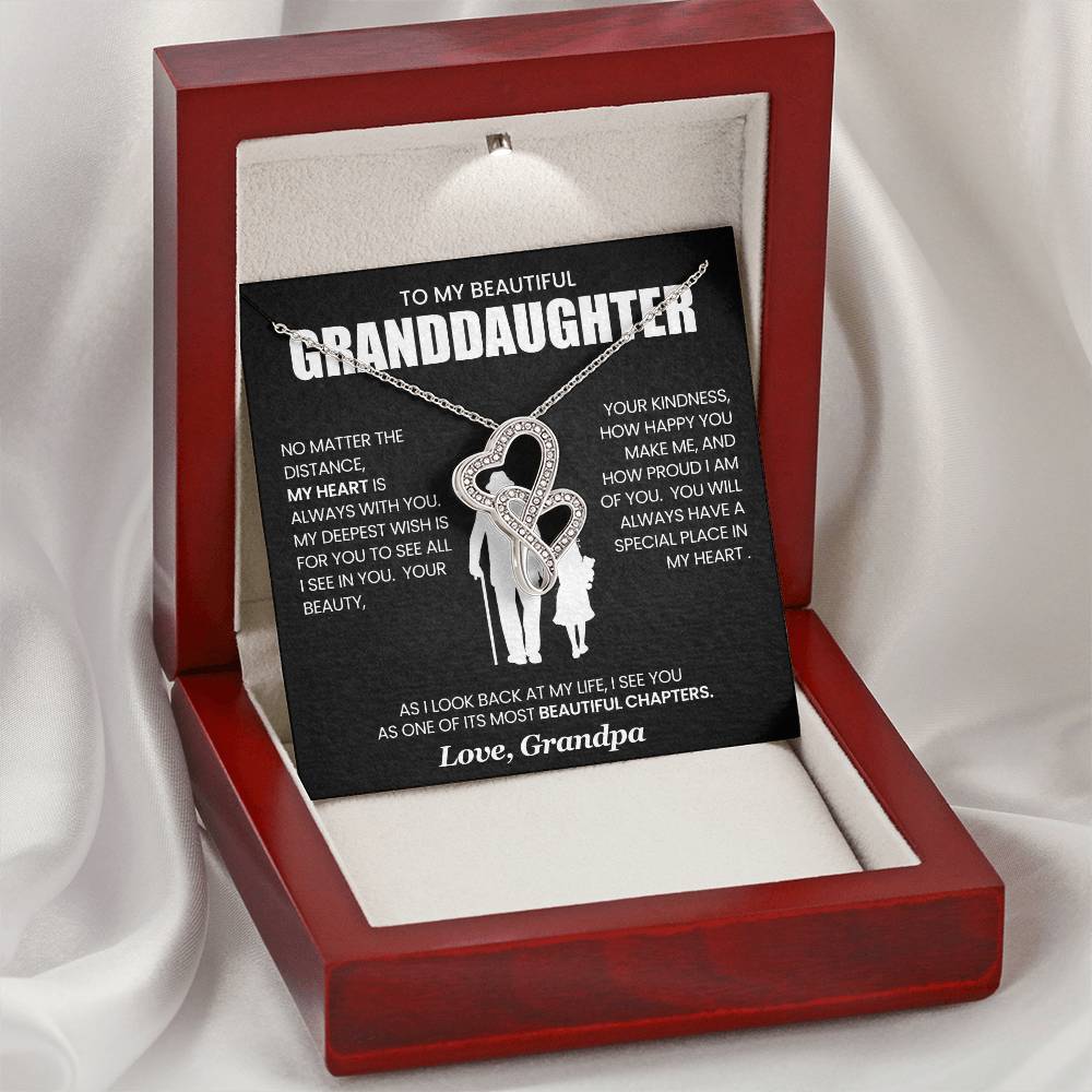 To Granddaughter From Grandpa | NO MATTER THE DISTANCE | Heart To Heart Necklace - You Make It Special