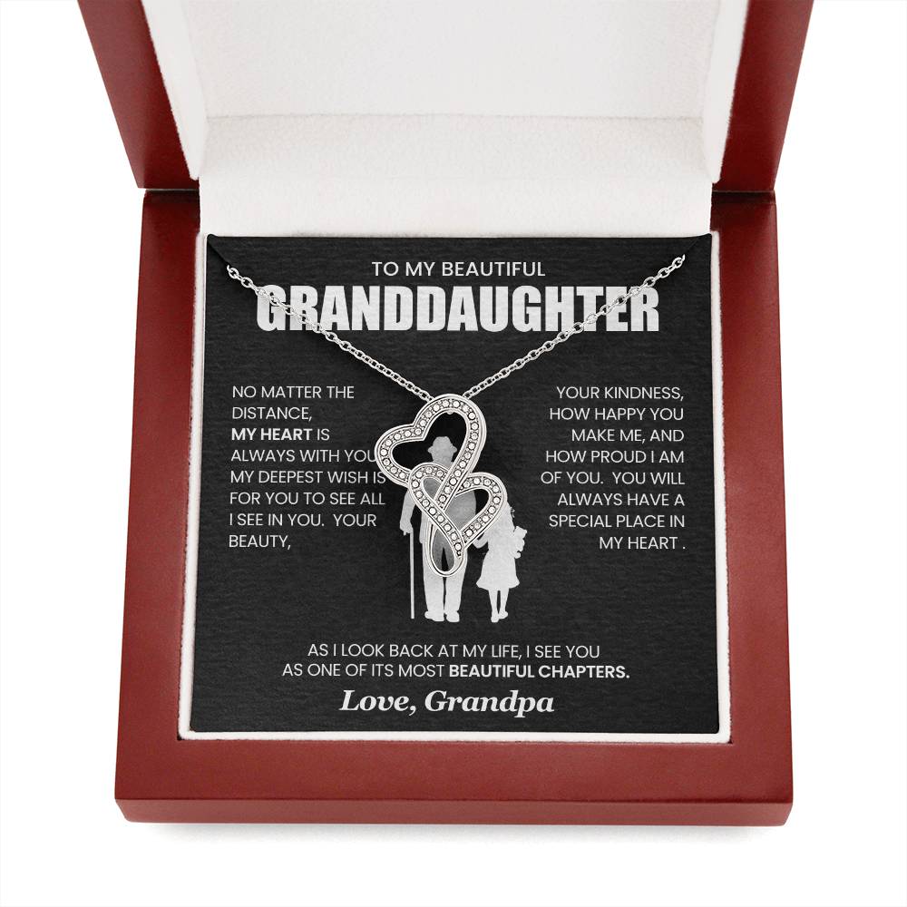 To Granddaughter From Grandpa | NO MATTER THE DISTANCE | Heart To Heart Necklace - You Make It Special