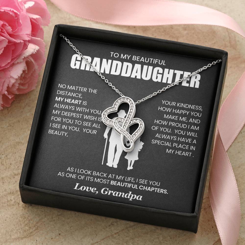 To Granddaughter From Grandpa | NO MATTER THE DISTANCE | Heart To Heart Necklace - You Make It Special