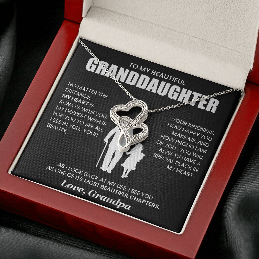 To Granddaughter From Grandpa | NO MATTER THE DISTANCE | Heart To Heart Necklace - You Make It Special