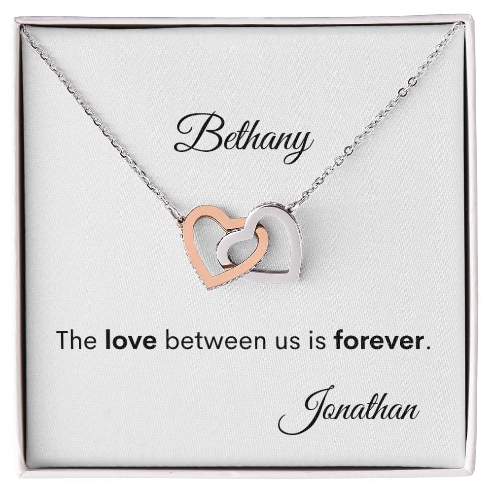 Personalize Recipient and Giver Names | Love Between Us Interlocking Hearts necklace