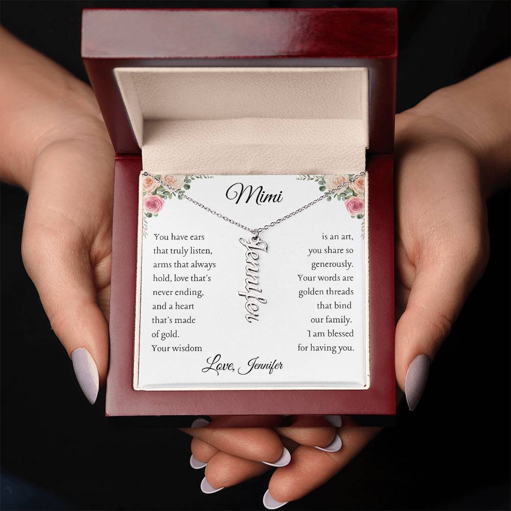 To MiMi from 1 grandchild From "Personalize Giver Name" | Personalized Vertical Name Necklace - You Make It Special