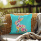 BUNNY FLORAL SPRING EASTER Turquoise Indoor-Outdoor Pillow