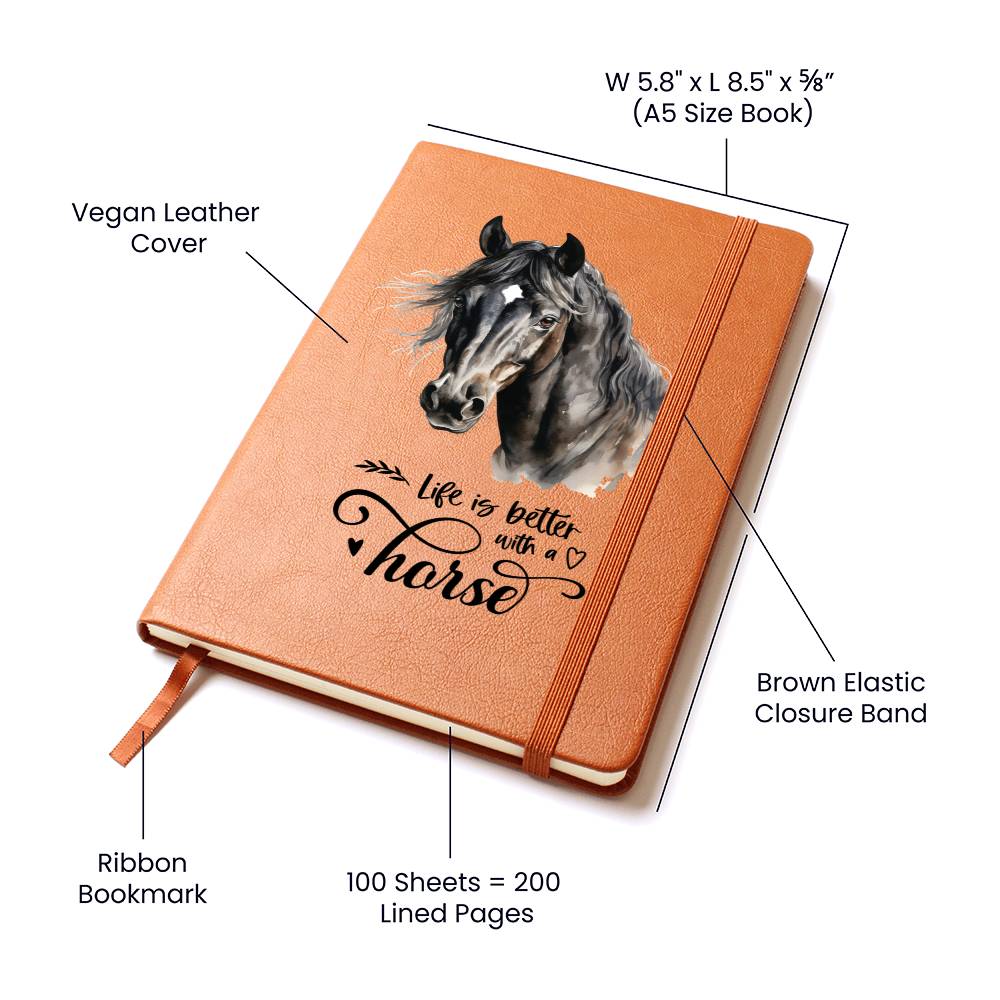 Black Horse leather journal diary notebook | Life is better with a horse (LJ-BKHRS-LIFE-S2404) - You Make It Special