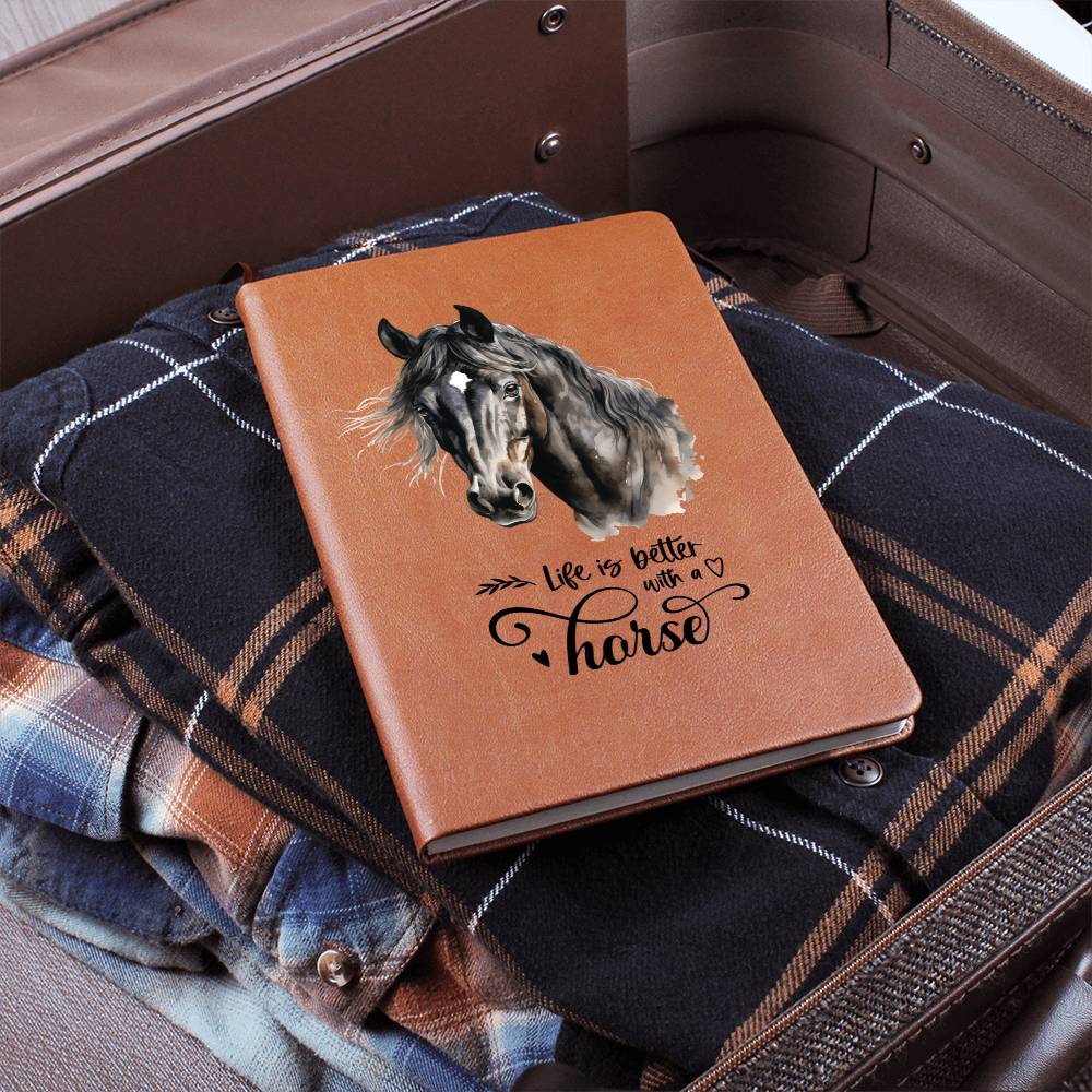 Black Horse leather journal diary notebook | Life is better with a horse (LJ-BKHRS-LIFE-S2404) - You Make It Special