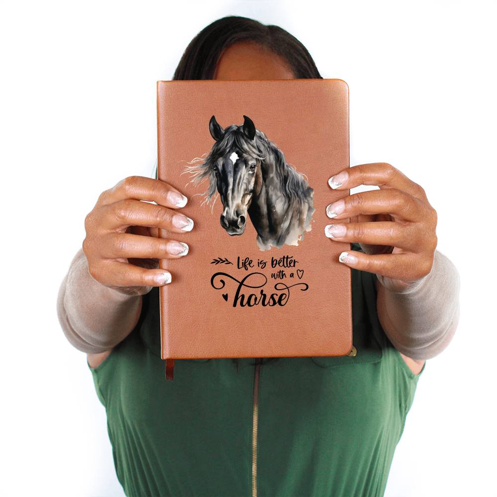 Black Horse leather journal diary notebook | Life is better with a horse (LJ-BKHRS-LIFE-S2404) - You Make It Special