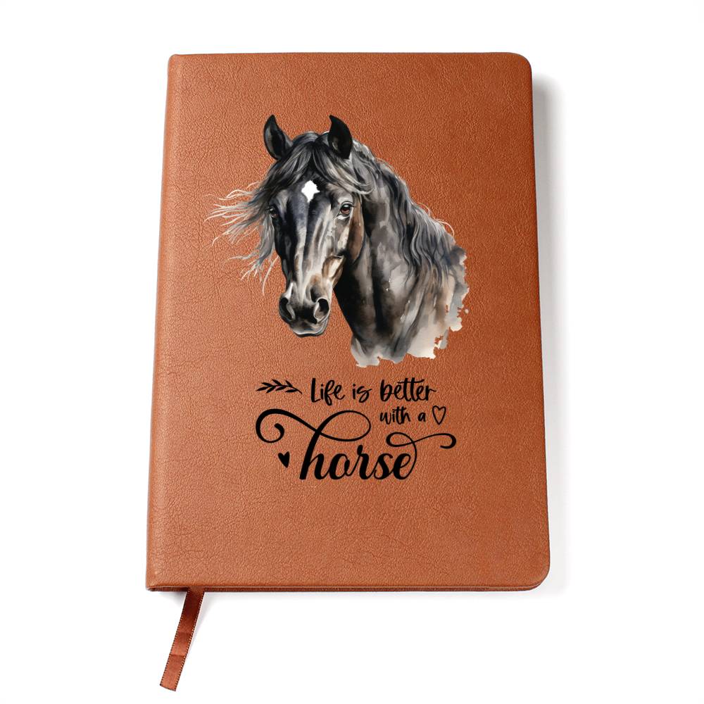 Black Horse leather journal diary notebook | Life is better with a horse (LJ-BKHRS-LIFE-S2404) - You Make It Special