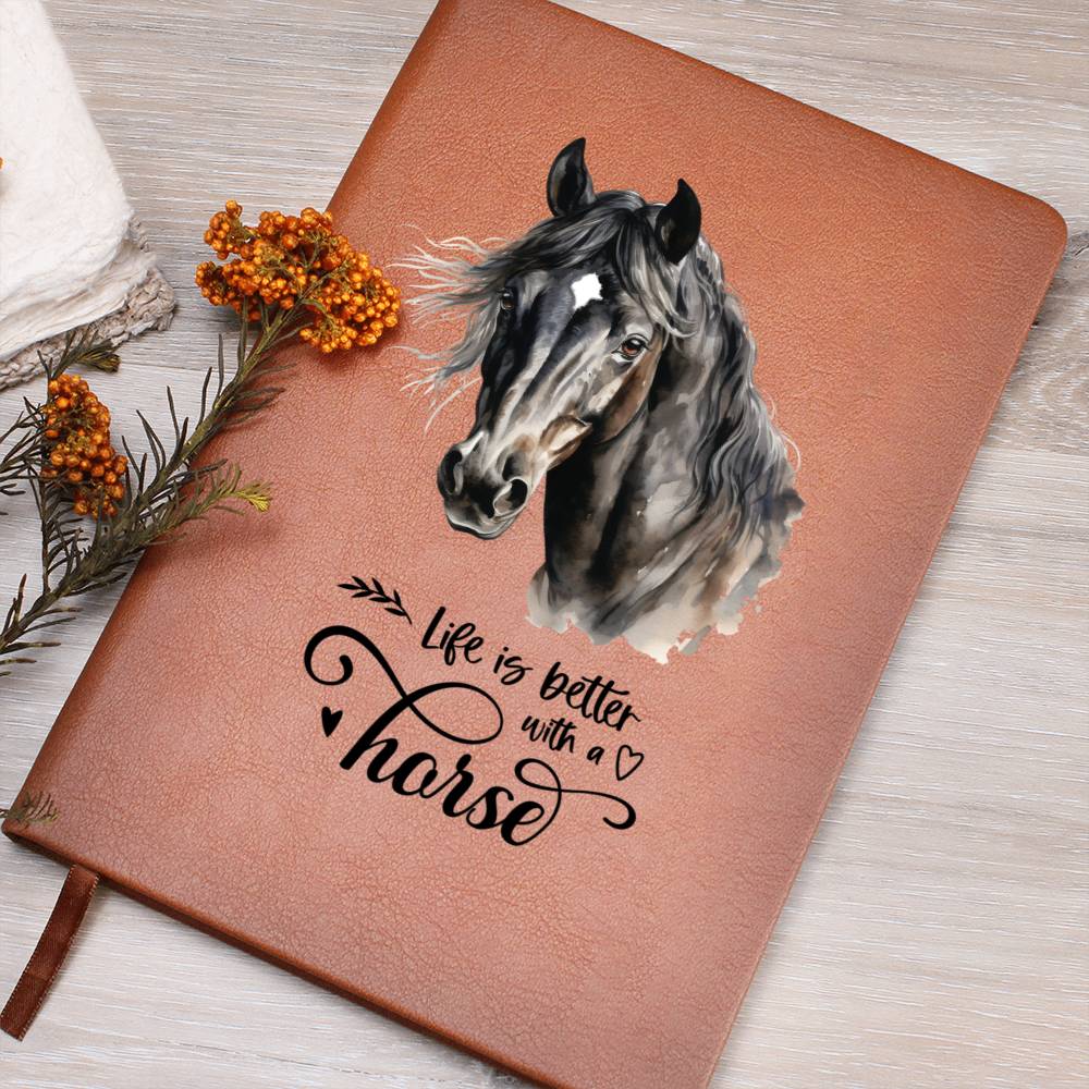 Black Horse leather journal diary notebook | Life is better with a horse (LJ-BKHRS-LIFE-S2404) - You Make It Special