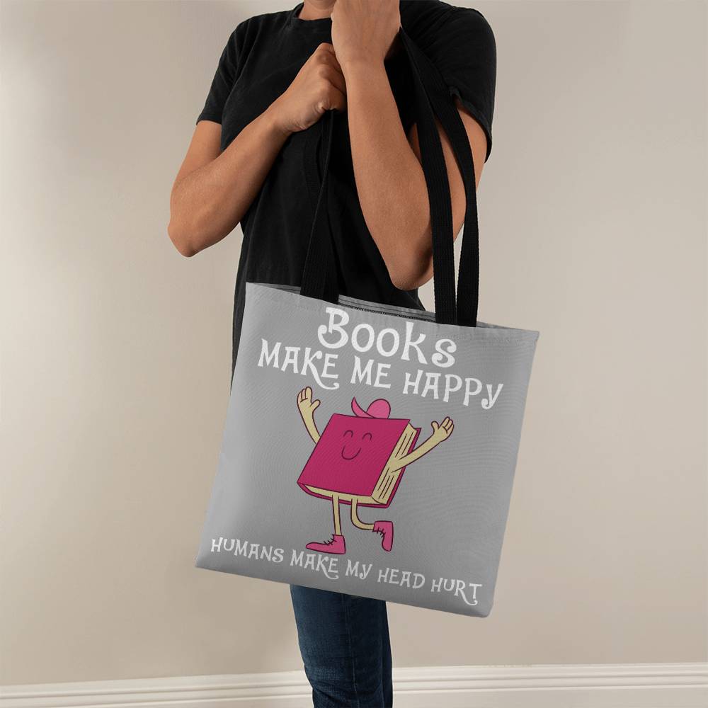 Books Make Me Happy Tote Bag Grocery Shopping Reusable Bag Tote (TB-BksMkHpyHmHdHrt-S2405) - You Make It Special