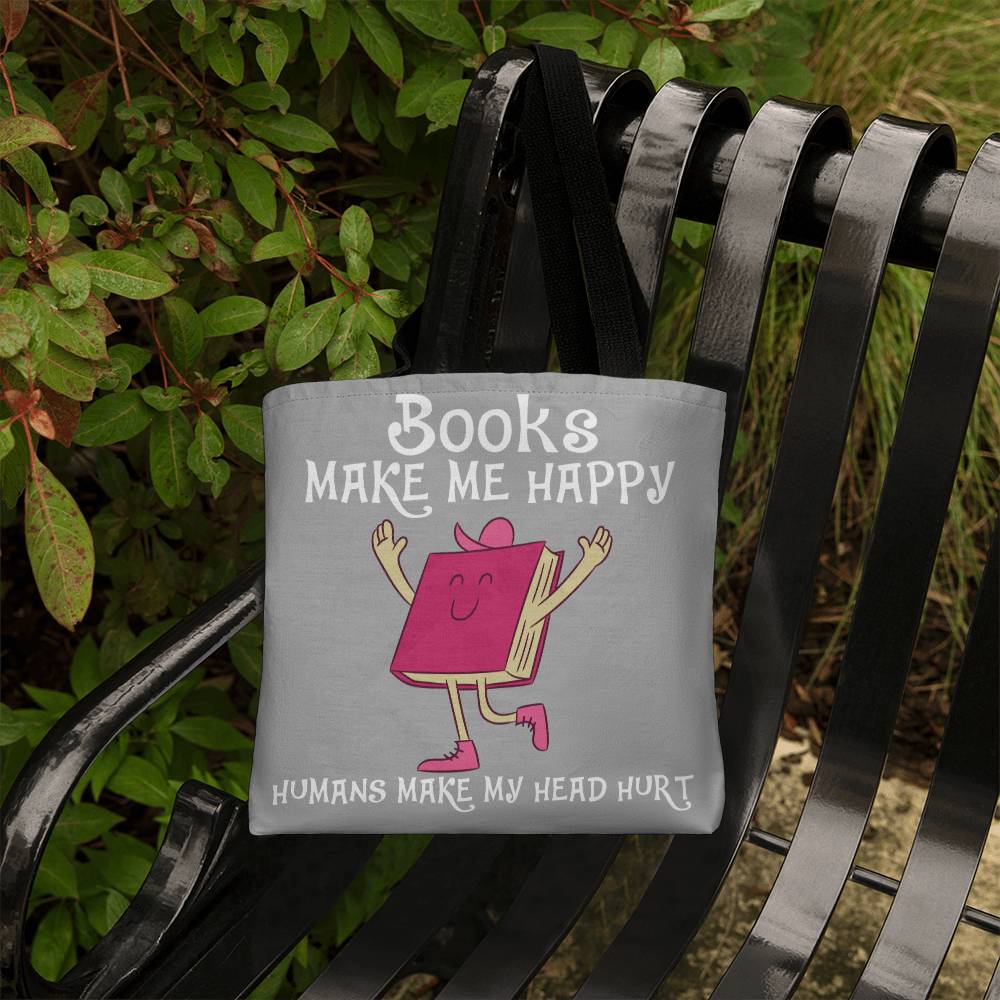 Books Make Me Happy Tote Bag Grocery Shopping Reusable Bag Tote (TB-BksMkHpyHmHdHrt-S2405) - You Make It Special