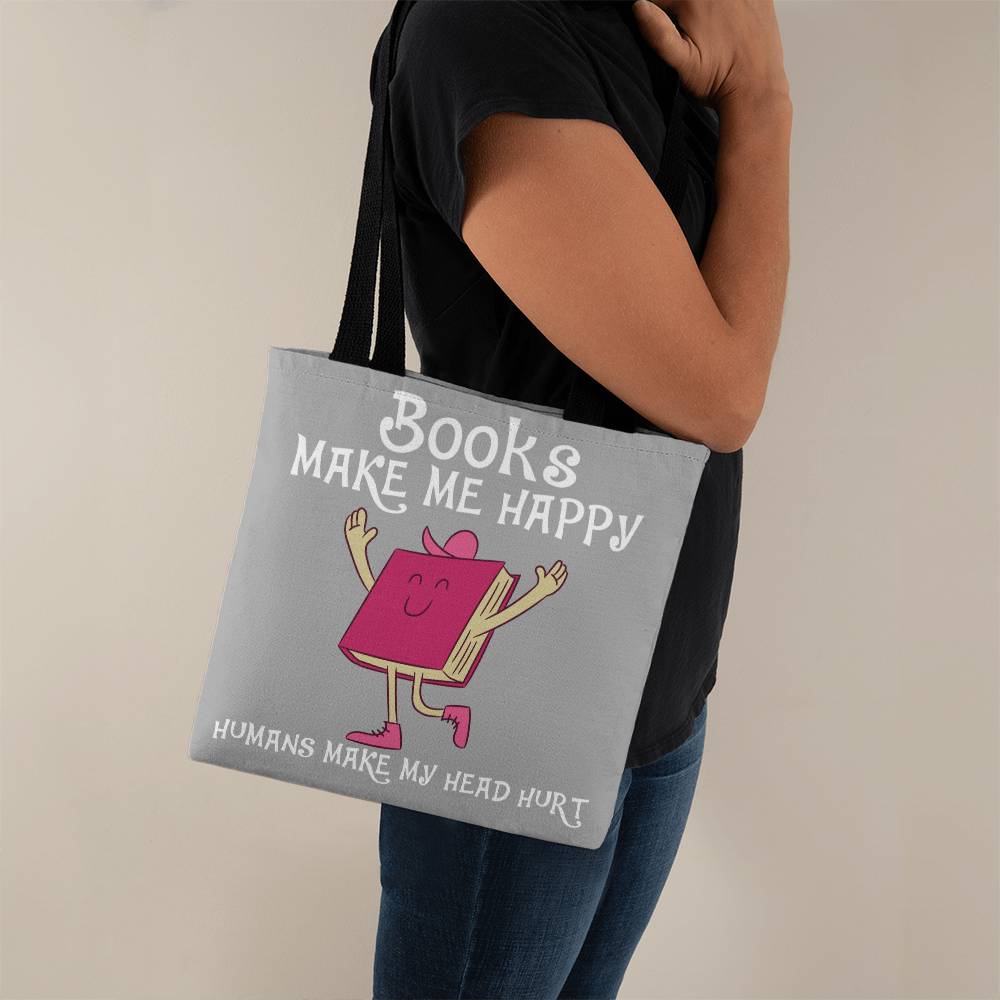 Books Make Me Happy Tote Bag Grocery Shopping Reusable Bag Tote (TB-BksMkHpyHmHdHrt-S2405) - You Make It Special