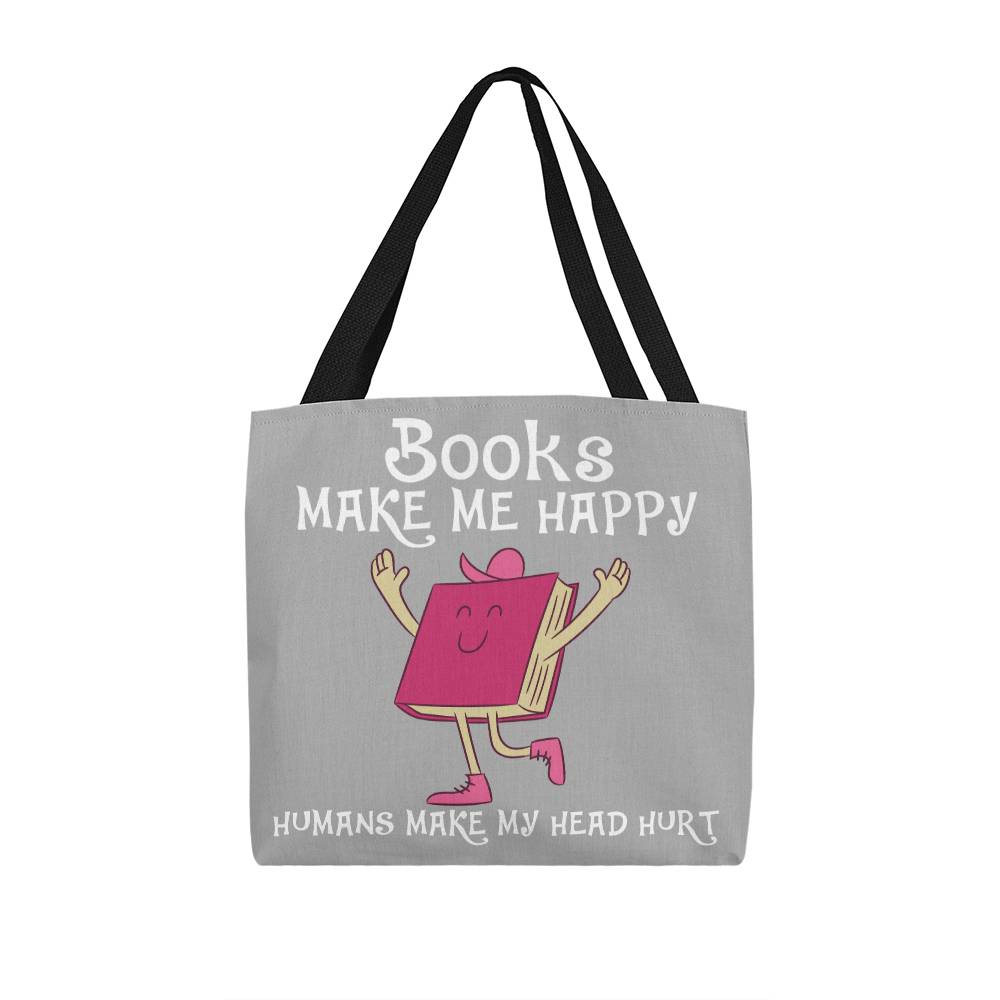 Books Make Me Happy Tote Bag Grocery Shopping Reusable Bag Tote (TB-BksMkHpyHmHdHrt-S2405) - You Make It Special