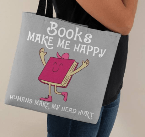 Books Make Me Happy Tote Bag Grocery Shopping Reusable Bag Tote (TB - BksMkHpyHmHdHrt - S2405) - You Make It Special