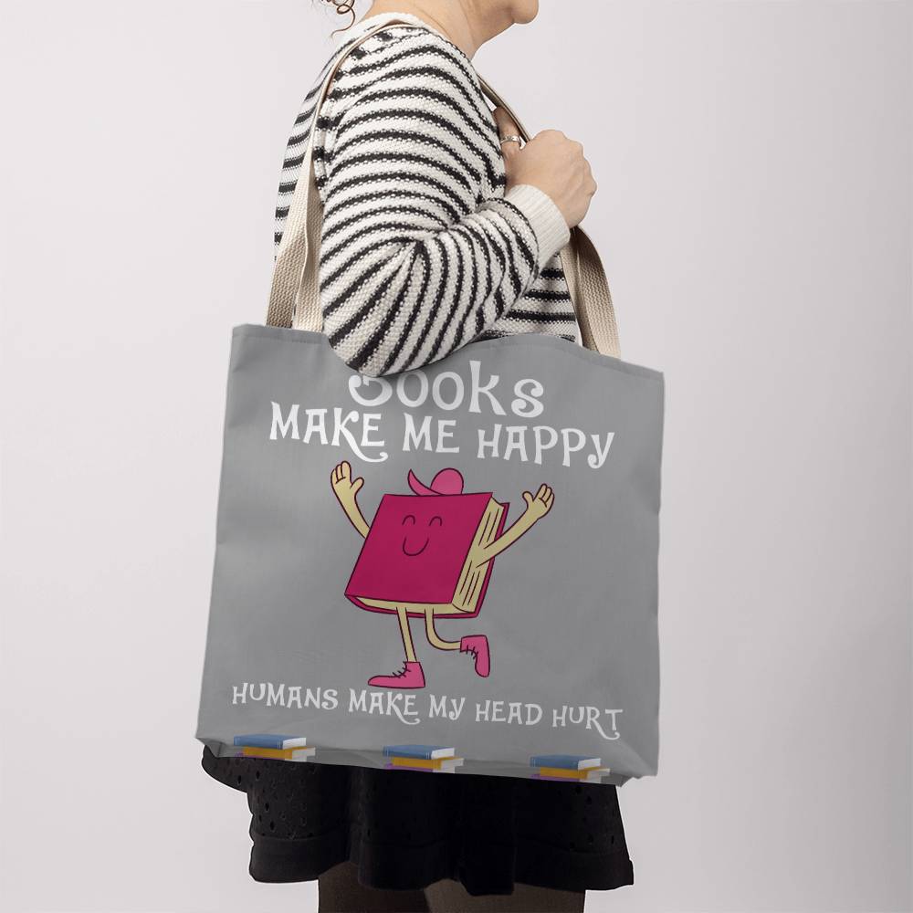 Books Make Me Happy Tote Bag Grocery Shopping Reusable Bag Tote (TB-BksMkHpyHmHdHrt-S2405) - You Make It Special