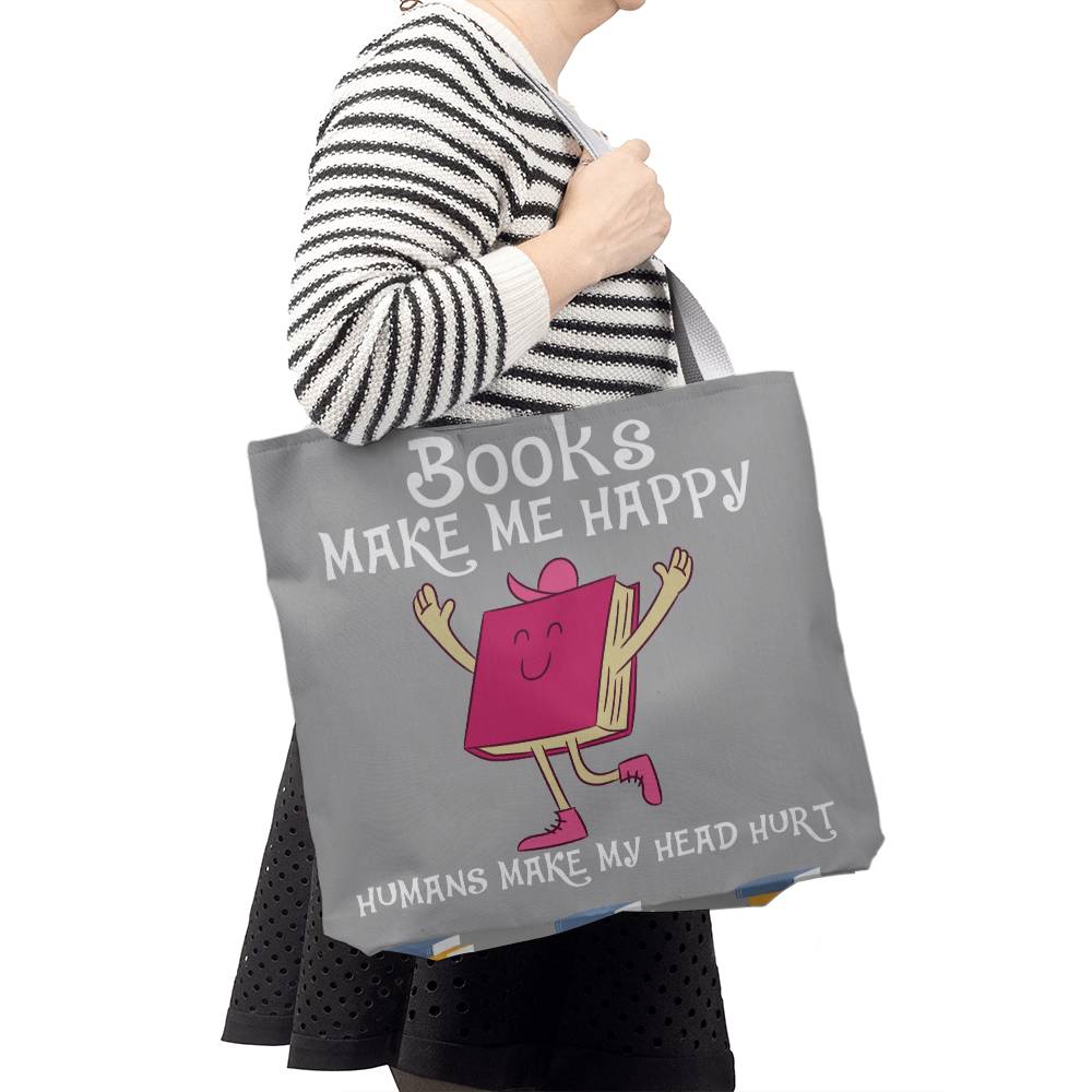 Books Make Me Happy Tote Bag Grocery Shopping Reusable Bag Tote (TB-BksMkHpyHmHdHrt-S2405) - You Make It Special