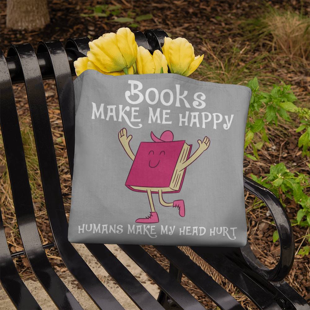 Books Make Me Happy Tote Bag Grocery Shopping Reusable Bag Tote (TB-BksMkHpyHmHdHrt-S2405) - You Make It Special