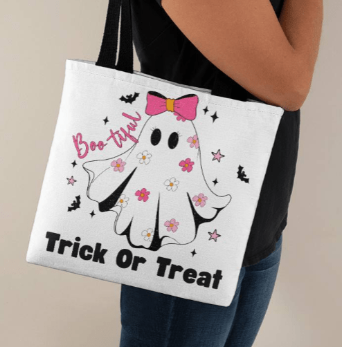 Bootiful Ghost Halloween Trick or Treat Bag - White (TB - BtflGTT - S2408) - You Make It Special