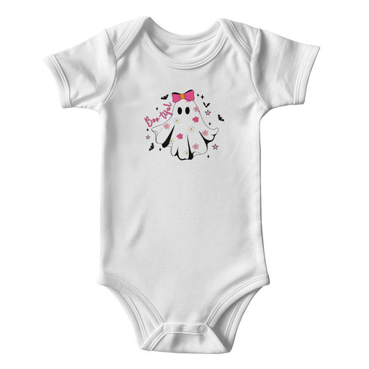 Bootiful Ghost with Flowers Onesie Short Sleeve Bodysuit (ONS - BooGwFl - S2407) - You Make It Special