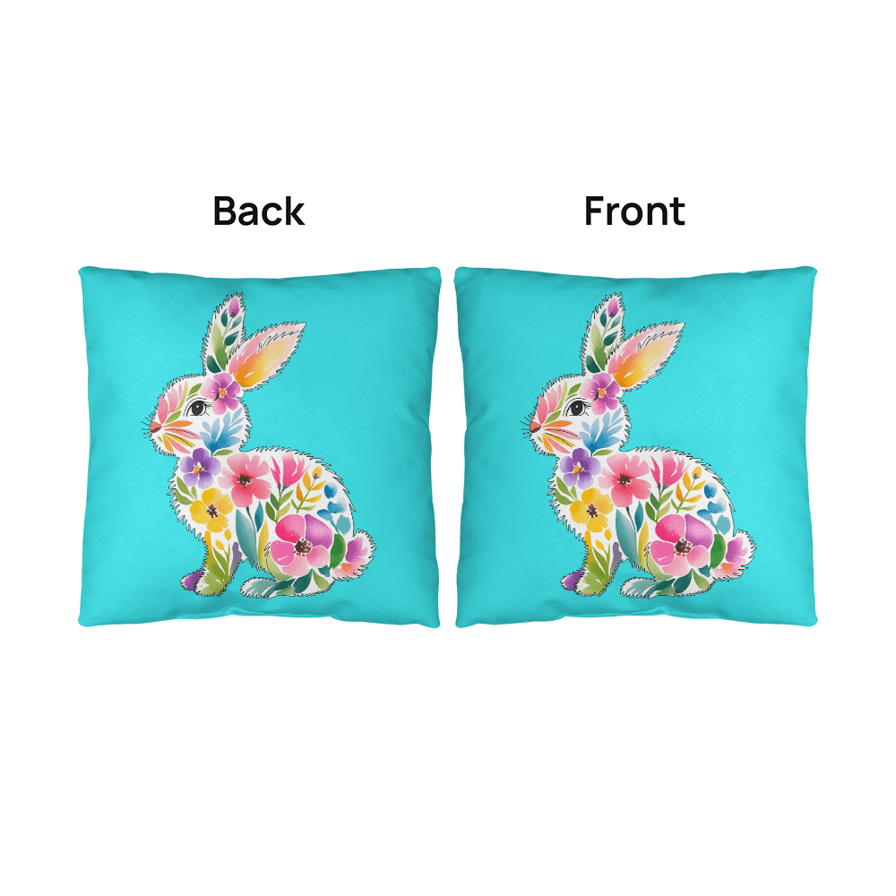 BUNNY FLORAL SPRING EASTER Turquoise Indoor - Outdoor Pillow - You Make It Special