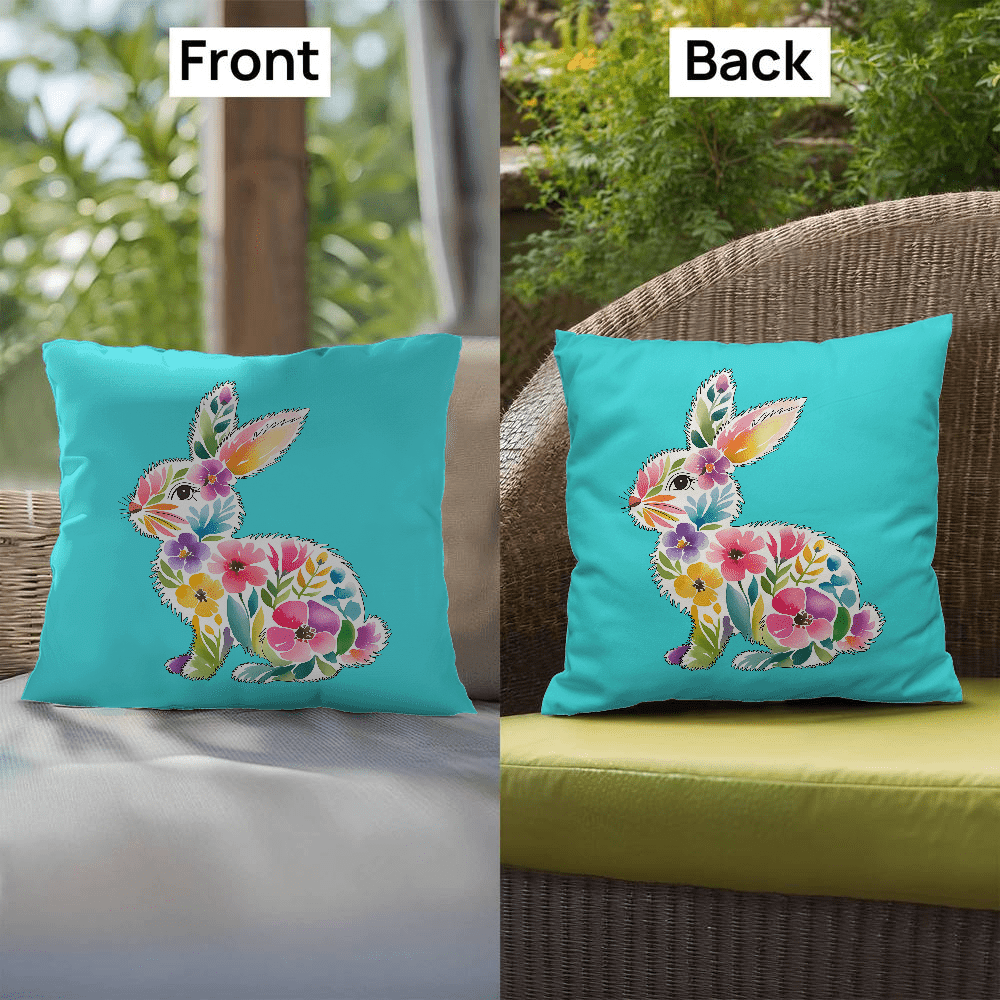 BUNNY FLORAL SPRING EASTER Turquoise Indoor - Outdoor Pillow - You Make It Special