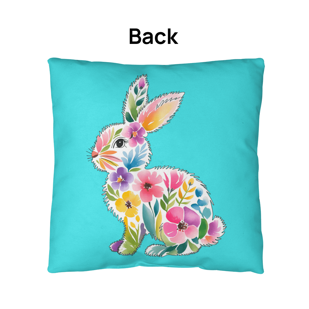 BUNNY FLORAL SPRING EASTER Turquoise Indoor - Outdoor Pillow - You Make It Special