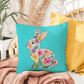 BUNNY FLORAL SPRING EASTER Turquoise Indoor - Outdoor Pillow - You Make It Special