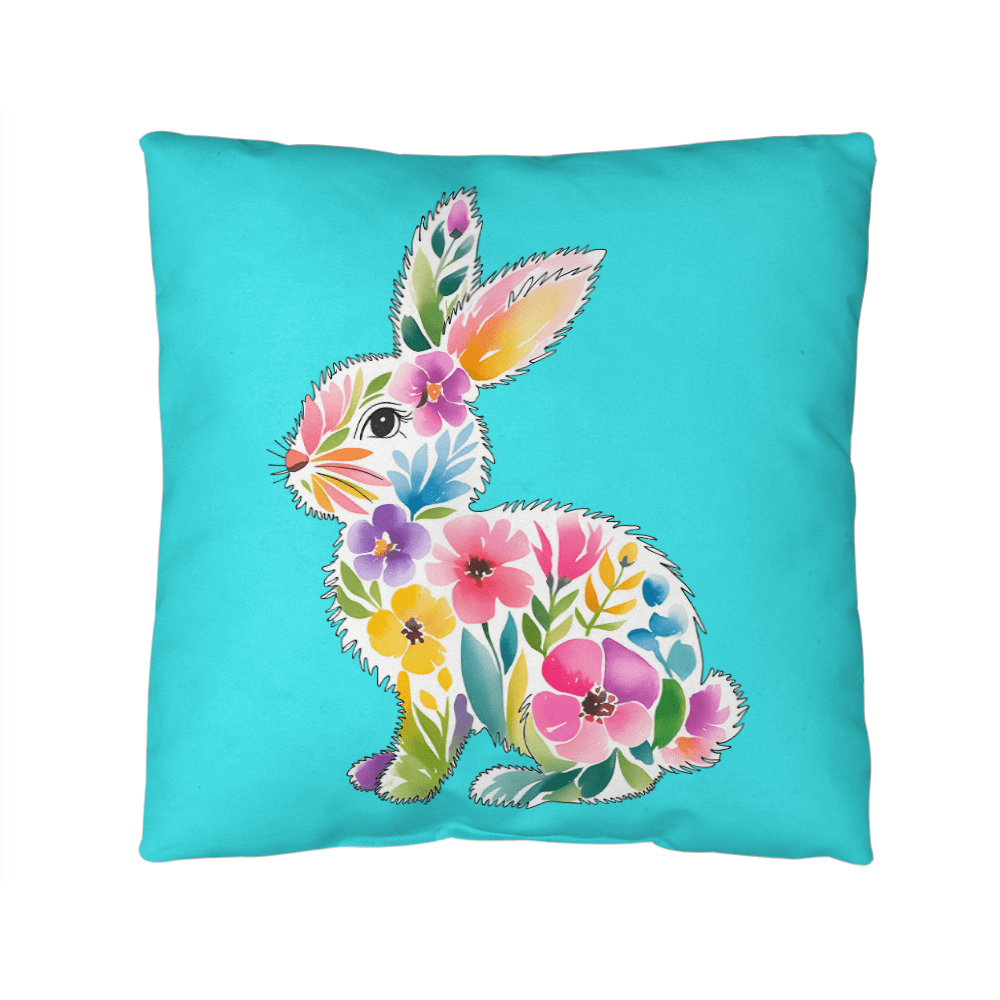 BUNNY FLORAL SPRING EASTER Turquoise Indoor - Outdoor Pillow - You Make It Special