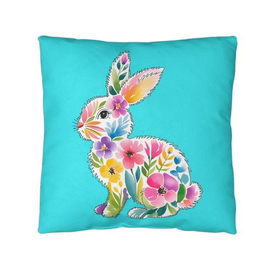 BUNNY FLORAL SPRING EASTER Turquoise Indoor - Outdoor Pillow - You Make It Special