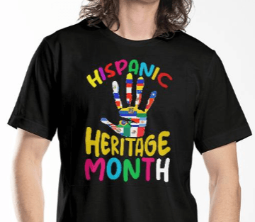 Hispanic Heritage Month with Hand shirt (BC3001 - HHMthHnd - Bk - S2408) - You Make It Special