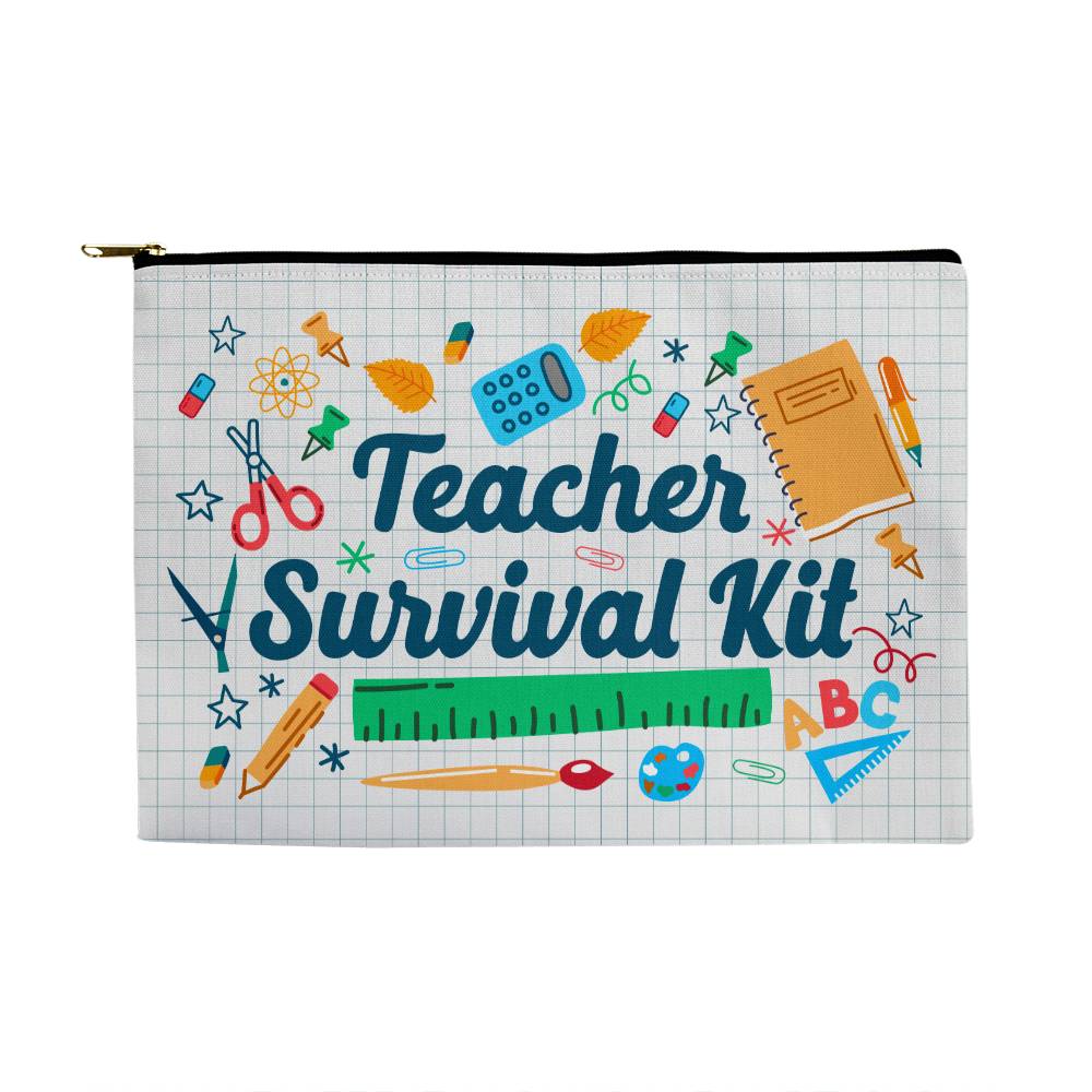 Teacher Survival Kit Large Fabric Zippered Pouch (ZPS - TchrSrvKt - S2406) - You Make It Special