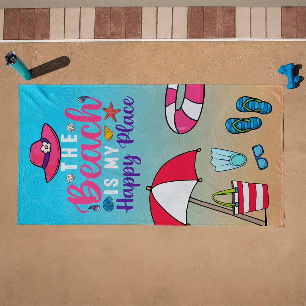 The Beach Is My Happy Place beach towel (BT-BCHHPYPL-S2404) - You Make It Special