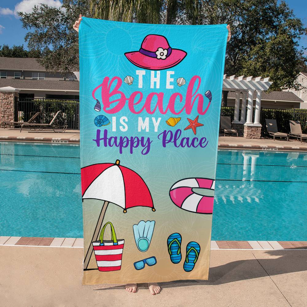 The Beach Is My Happy Place beach towel (BT-BCHHPYPL-S2404) - You Make It Special