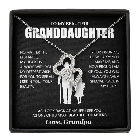 To Granddaughter From Grandpa | NO MATTER THE DISTANCE | Heart To Heart Necklace - You Make It Special