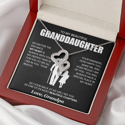 To Granddaughter From Grandpa | NO MATTER THE DISTANCE | Heart To Heart Necklace - You Make It Special