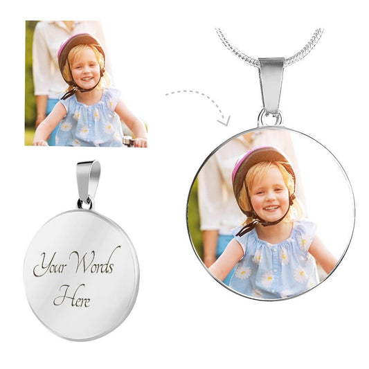 Circle Photo Necklace - Upload Your Own Photo and Engrave (CPN-PHTENGR-S2312) - You Make It Special