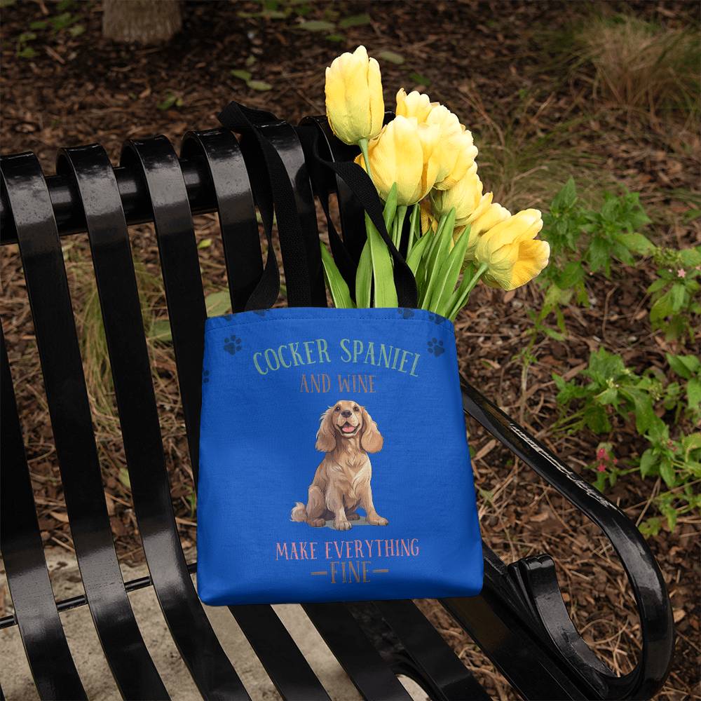 Cocker Spaniel and Wine Make Everything Fine Tote Bag Grocery Shopping Reusable Bag Tote - You Make It Special