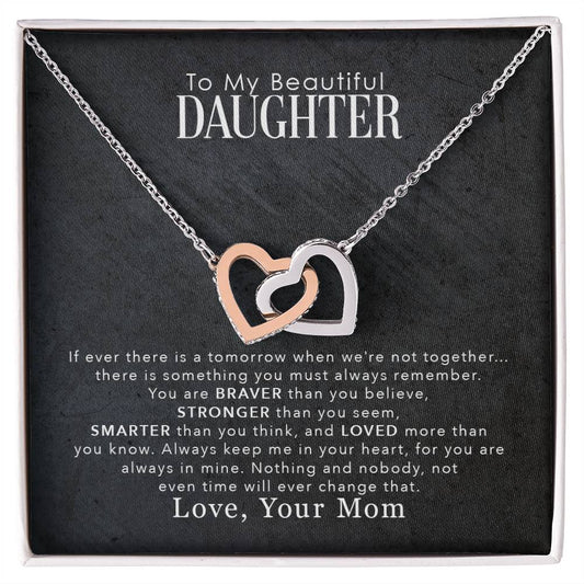 Daughter Love Mom | If ever there | Interlocking Heart Necklace (IHN-D-M-IfEverThere-BKGRY-S2311) - You Make It Special