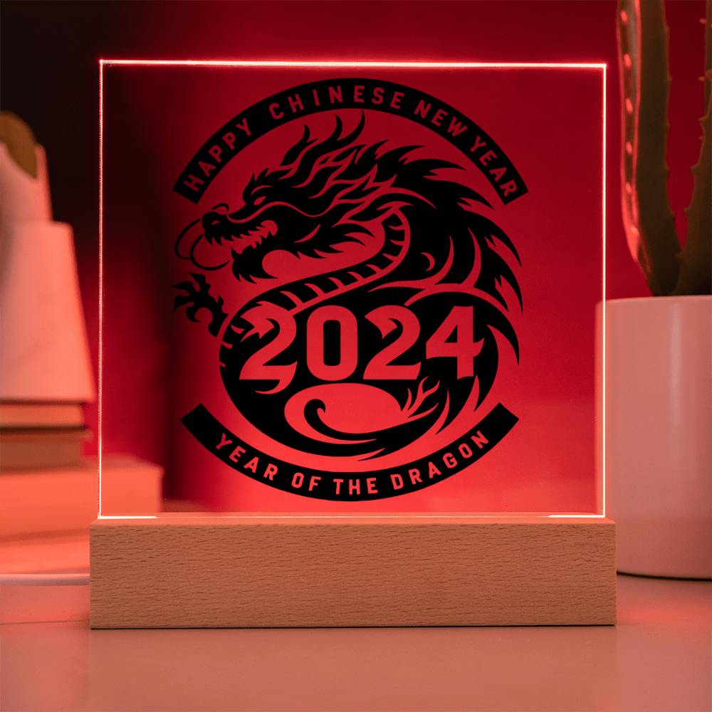 Happy Chinese New Year 2024 Year of the Dragon Square Acrylic Plaque Sign Nightlight - You Make It Special