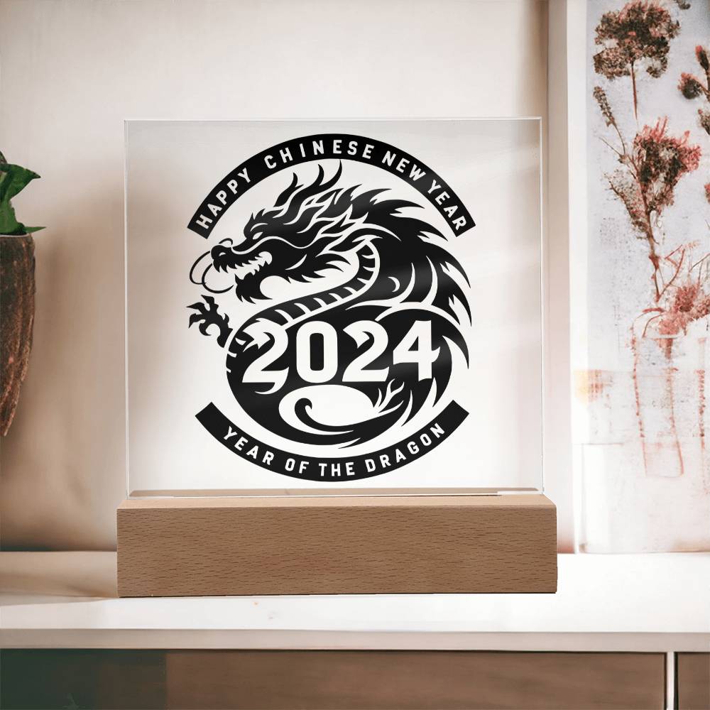 Happy Chinese New Year 2024 Year of the Dragon Square Acrylic Plaque Sign Nightlight - You Make It Special