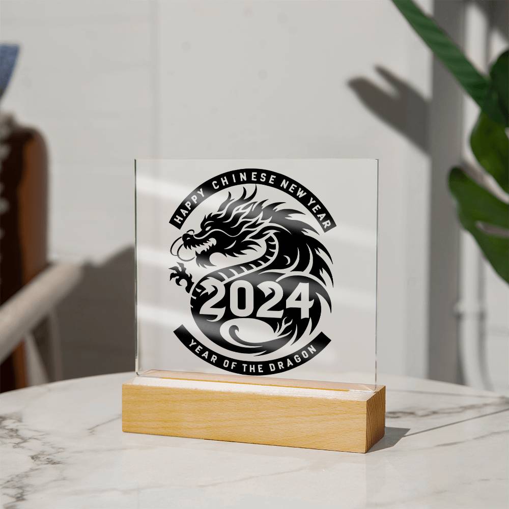 Happy Chinese New Year 2024 Year of the Dragon Square Acrylic Plaque Sign Nightlight - You Make It Special