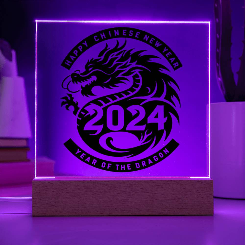 Happy Chinese New Year 2024 Year of the Dragon Square Acrylic Plaque Sign Nightlight - You Make It Special