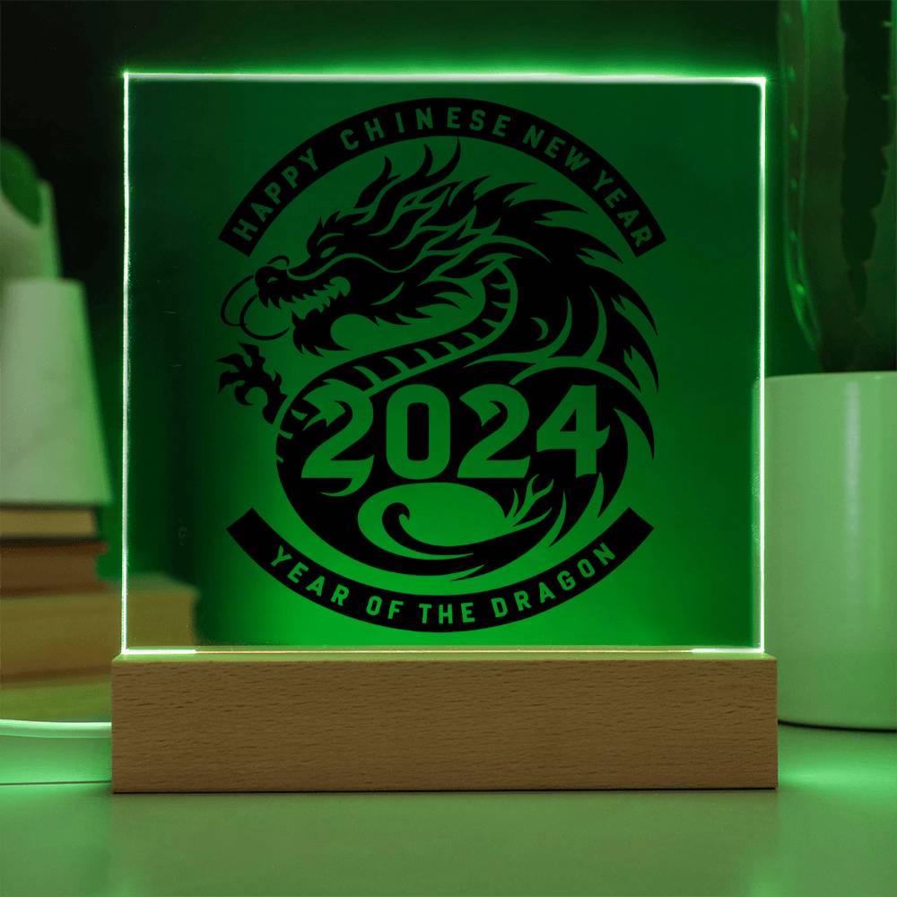 Happy Chinese New Year 2024 Year of the Dragon Square Acrylic Plaque Sign Nightlight - You Make It Special