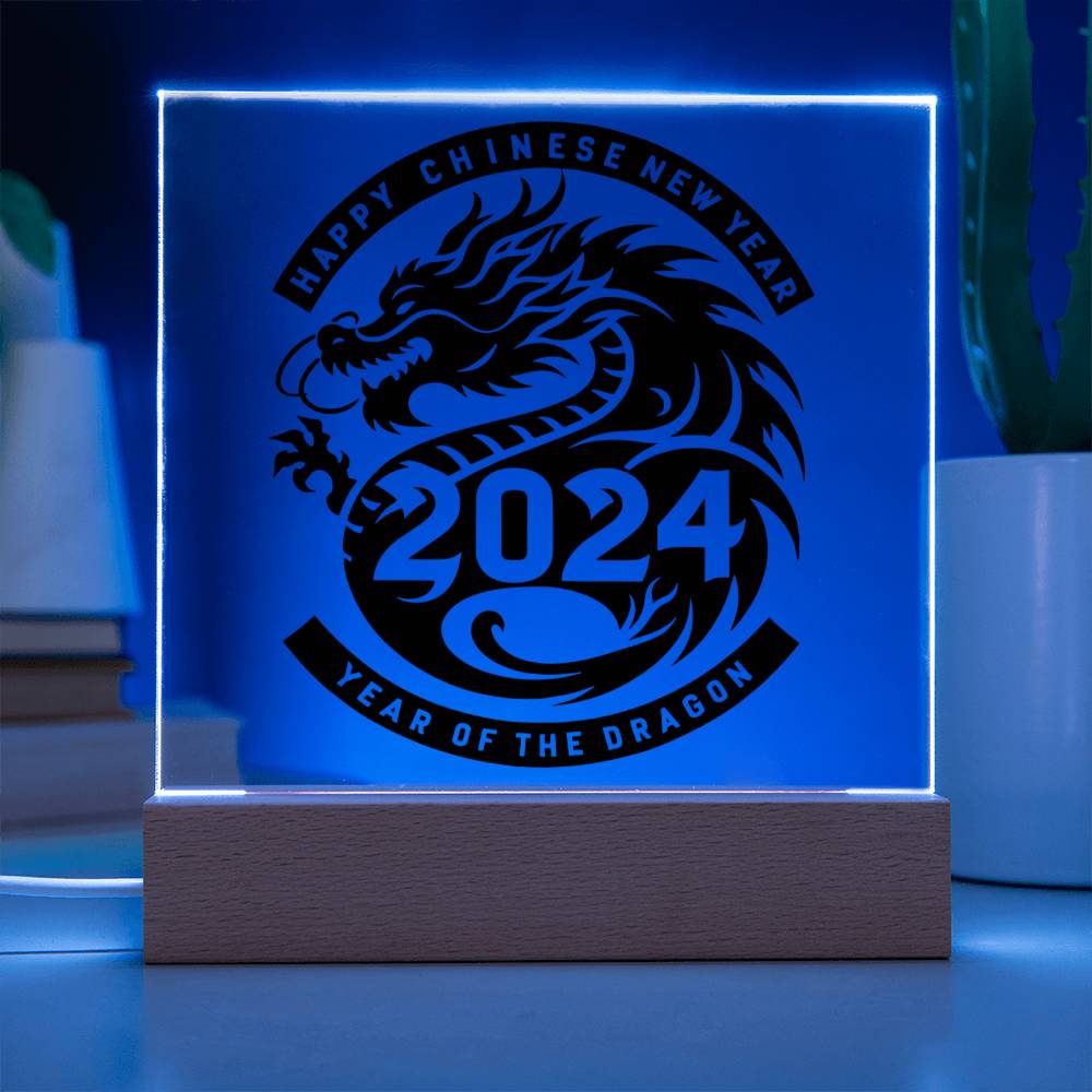 Happy Chinese New Year 2024 Year of the Dragon Square Acrylic Plaque Sign Nightlight - You Make It Special