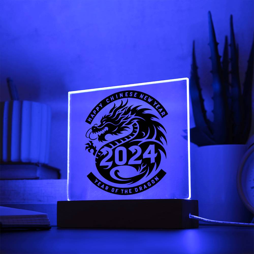 Happy Chinese New Year 2024 Year of the Dragon Square Acrylic Plaque Sign Nightlight - You Make It Special