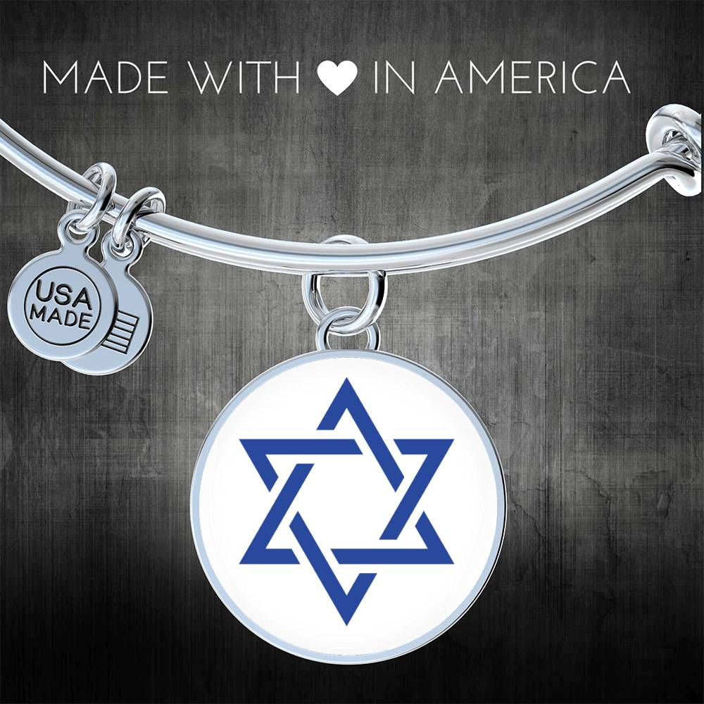 Star of David-Blue Circle Bangle Bracelet (CBB-STRDVDBLU-S2312) - You Make It Special