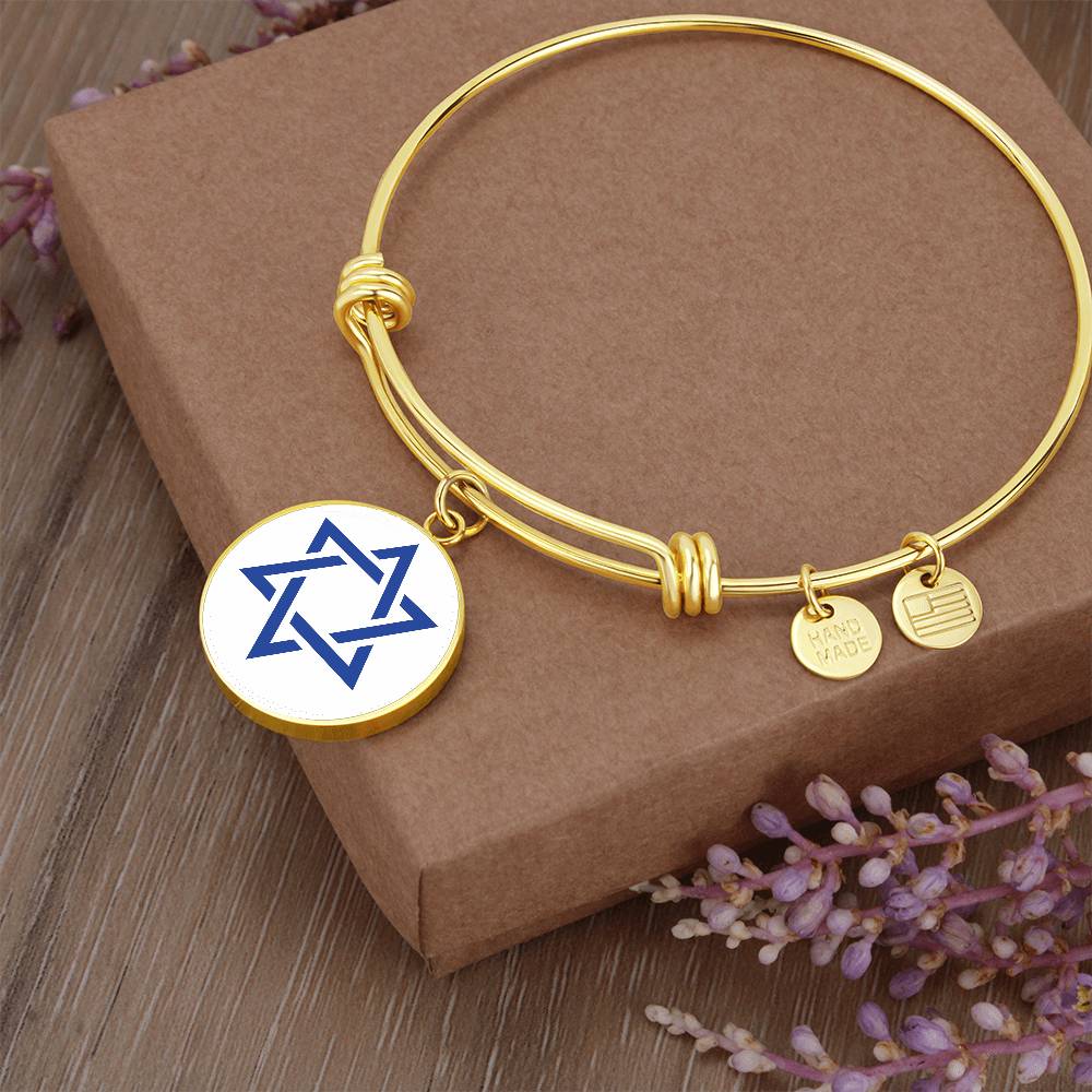 Star of David-Blue Circle Bangle Bracelet (CBB-STRDVDBLU-S2312) - You Make It Special