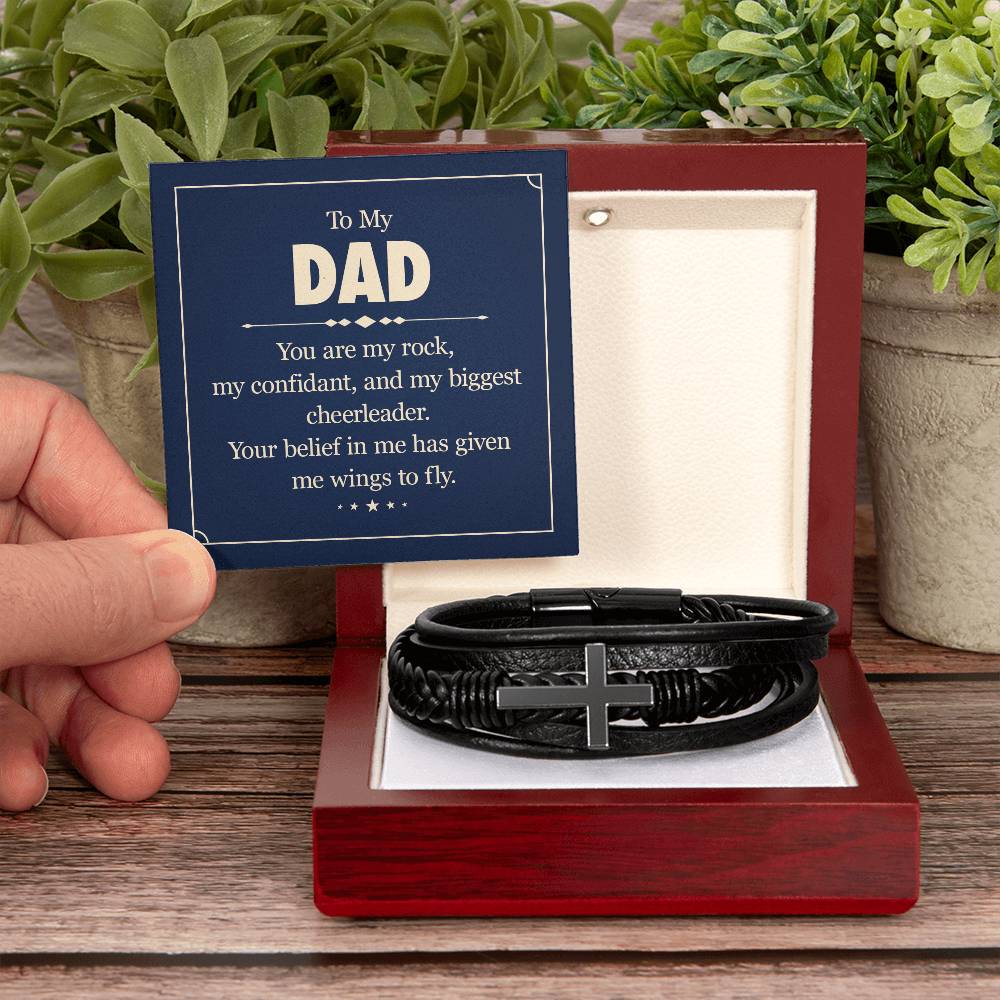 To Dad from child | You are my rock | Cross Leather Bracelet - You Make It Special