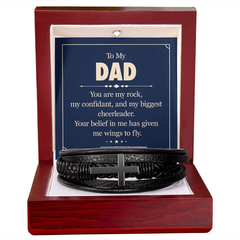 To Dad from child | You are my rock | Cross Leather Bracelet - You Make It Special