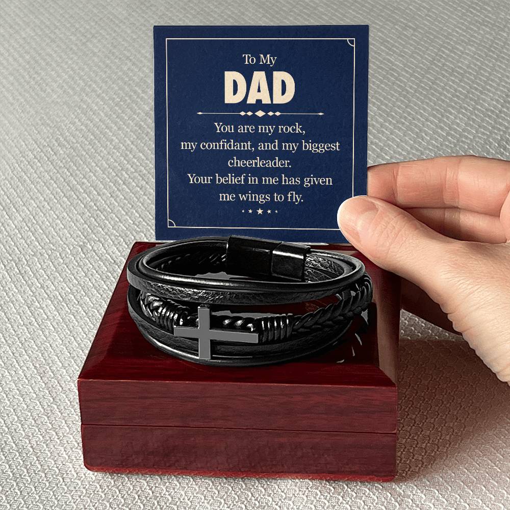 To Dad from child | You are my rock | Cross Leather Bracelet - You Make It Special